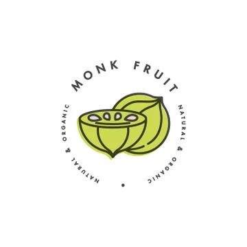 Packaging design template logo and emblem - monk fruit. Logo in trendy linear Stock Illustration