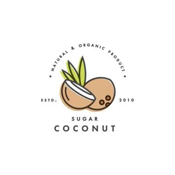 Packaging design template logo and emblem - sugar - coconut. Logo in trendy Stock Illustration