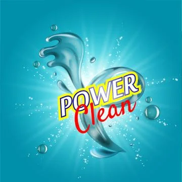 Packaging design template for washing powder. Super clean. Soap bubbles, foam. Stock Illustration