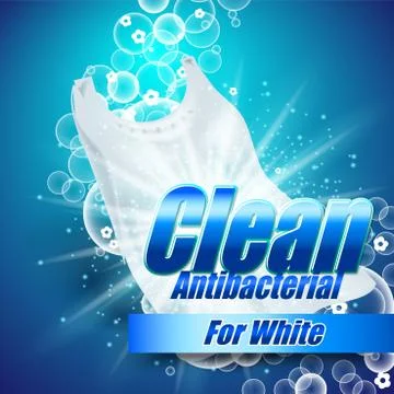 Packaging design template for washing powder. Super clean. Soap bubbles, foam. Stock Illustration