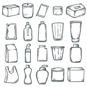 Packaging Doodles sketch style set Stock Illustration