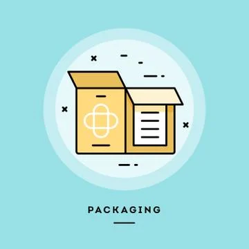 Packaging, flat design thin line banner. Vector illustration. Stock Illustration