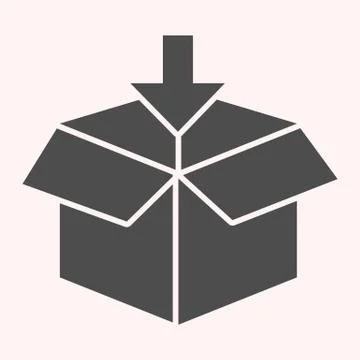 Packaging glyph icon. Opened parcel with arrow, loading, paper box. Postal Stock Illustration