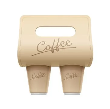 Packaging with handle for two coffee cup. Fast-food drink. Trendy design forc Stock Illustration