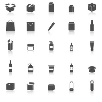 Packaging icons with reflect on white background Stock Illustration