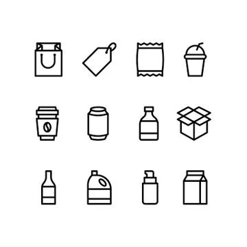 Packaging icons set for packaging products and materials Stock Illustration