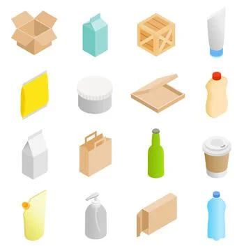 Packaging isometric 3d icons set Illustrazione stock
