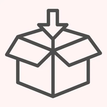 Packaging line icon. Opened parcel with arrow, loading, paper box. Postal Stock Illustration