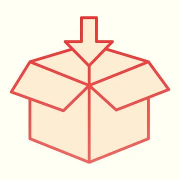 Packaging line icon. Opened parcel with arrow, loading, paper box. Postal Stock Illustration