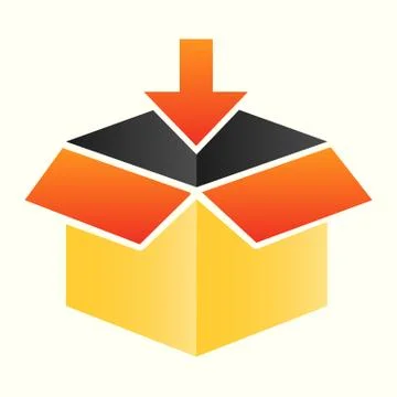 Packaging line icon. Opened parcel with arrow, loading, paper box. Postal Stockillustratie