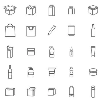 Packaging line icons on white background Stock Illustration