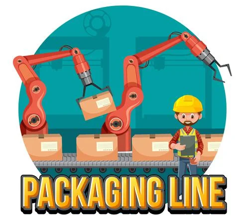 Packaging Line logo banner design Stock Illustration