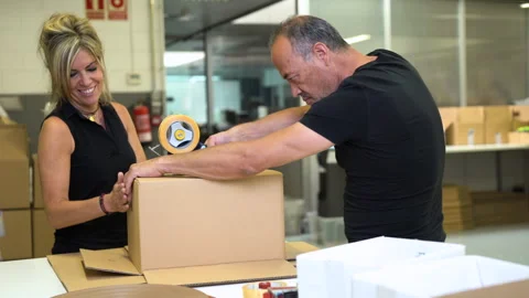 Packaging logistic box packaging preparation with tape , shipping item 動画素材 263542209