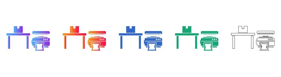 Packaging Machine and Table Icons Set Stock Illustration