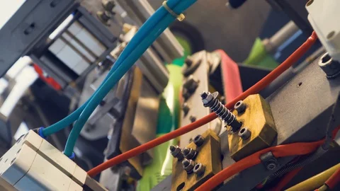 Packaging machine at workshop of food factory Stock Footage 129877674