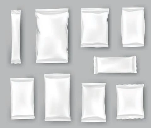 Packaging mockups or pouchs template set. Realistic glossy blank of doy pack Stock Illustration