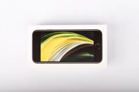 Packaging of the new iPhone SE 2020 from Apple Stock Photos