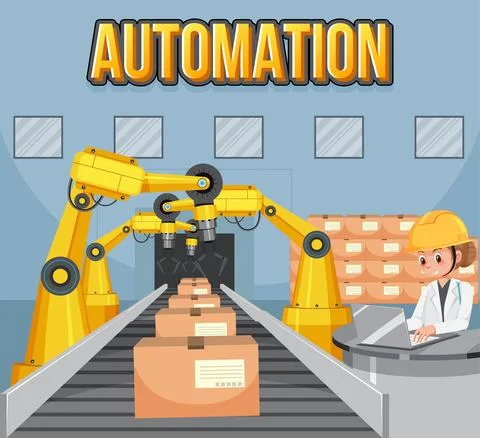 Packaging process concept with automation Stock Illustration