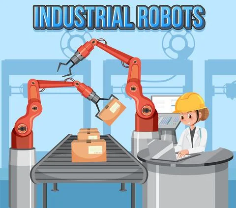 Packaging process concept with robotic loaders Stock Illustration