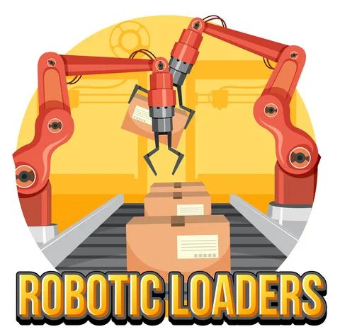 Packaging process concept with robotic loaders Stock Illustration