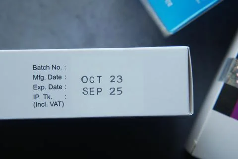 The Packaging of Products Includes Important Manufacturing and Expiration D.. Stock Photos