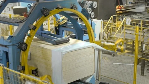 Packaging of products at the wood processing enterprise Stock Footage 97458880