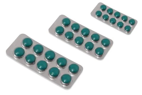 Packaging round blue tablets Stock Photos