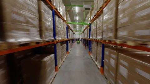 Packaging section of industrial plant with stacks of cardboard Stock Footage 290713223