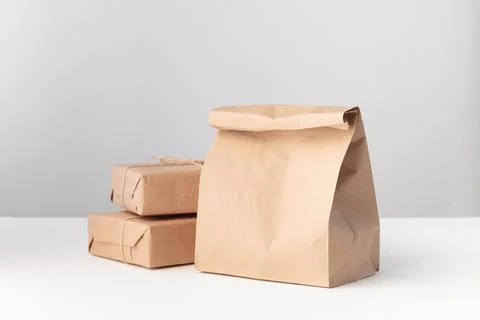 Packaging set of craft boxes and a paper bag Stock Photos