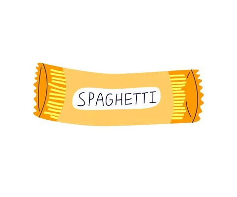 Packaging of Spaghetti, pasta. Pack Cartoon simple flat hand drawn style Stock Illustration