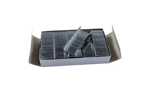 Packaging of staples for a stapler shown clearly in a boxed arrangement iso.. Stock Photos