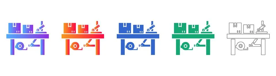 Packaging Station Vector Icon Set Stock Illustration