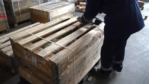Packaging. Strapping tool for strapping with tightening tape. packing tool.Sound 库存影片 145152039