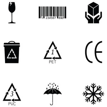 Packaging symbols icon set Stock Illustration