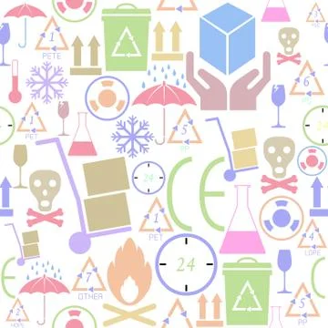 Packaging symbols seamless pattern background icon. Stock Illustration
