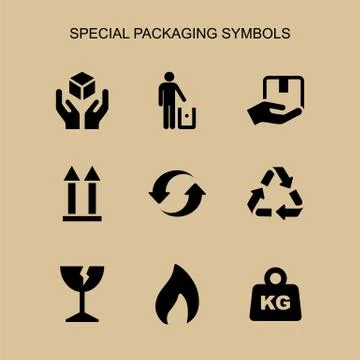 Packaging symbols set simple flat style icon isolated Stock Illustration