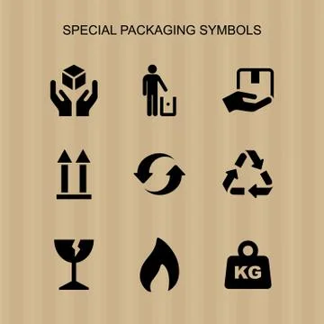 Packaging symbols set simple flat style icon isolated Stock Illustration