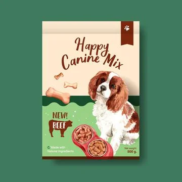 Packaging template with dogs and food design for products and marketing water Stock Illustration