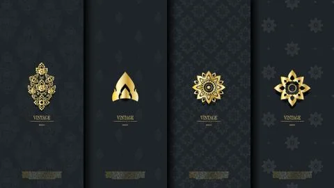 Packaging template of exotic Thai pattern design element concept dark blue vi Illustrazione stock