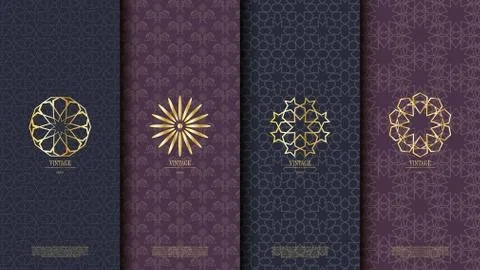 Packaging template islamic element seamless pattern background and logo vecto Stock Illustration