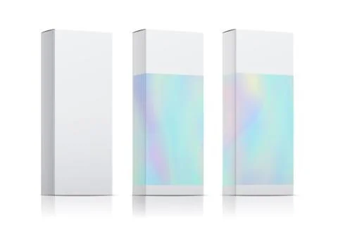 Packaging template vector set with holographic effect. Realistic box packing Illustrazione stock