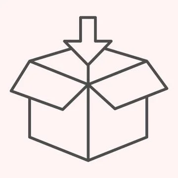 Packaging thin line icon. Opened parcel with arrow, loading, paper box. Postal Stock Illustration