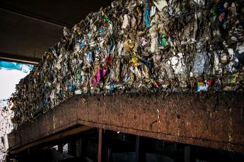 Packaging waste for recycling. process of separation of garbage, plastics, ca Foto stock