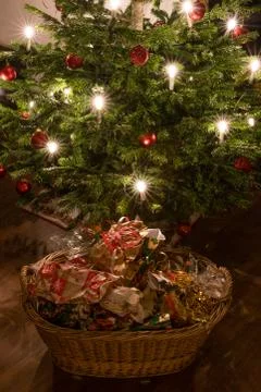 Packaging waste under the christmas tree Stock Photos