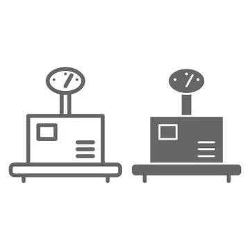 Packaging on weights line and solid icon, delivery symbol, Weight scale with box 스톡 일러스트