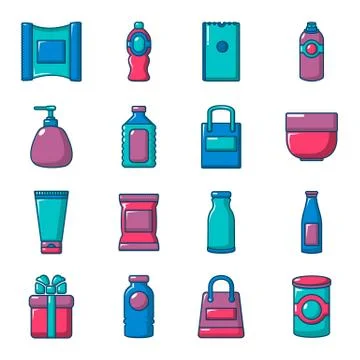 Packagiong store shop icons set, flat style イラスト素材