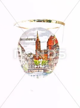 A packe shot glass of strasbourg landmark isolated on white background Stock Photos