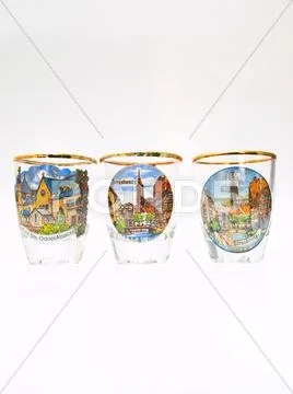 A packe shot glass of strasbourg landmark isolated on white background Stock Photos
