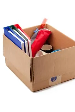Packed box of stationary Stock Photos