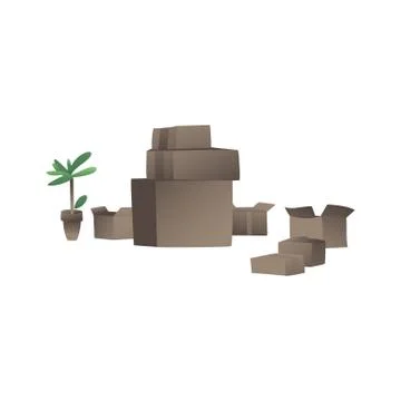 Packed boxes for house moving flat vector illustration isolated on white. Ilustración de archivo